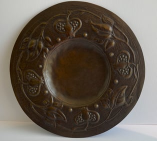 Arts and Crafts Hammered Copper Repousse Floral Serving Tray