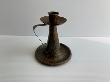 Benedict Studios Hammered Copper Handled Candlestick Holder