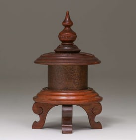 Robert Moran (1857-1943) Walnut & Hammered Copper Covered Vessel c1920s