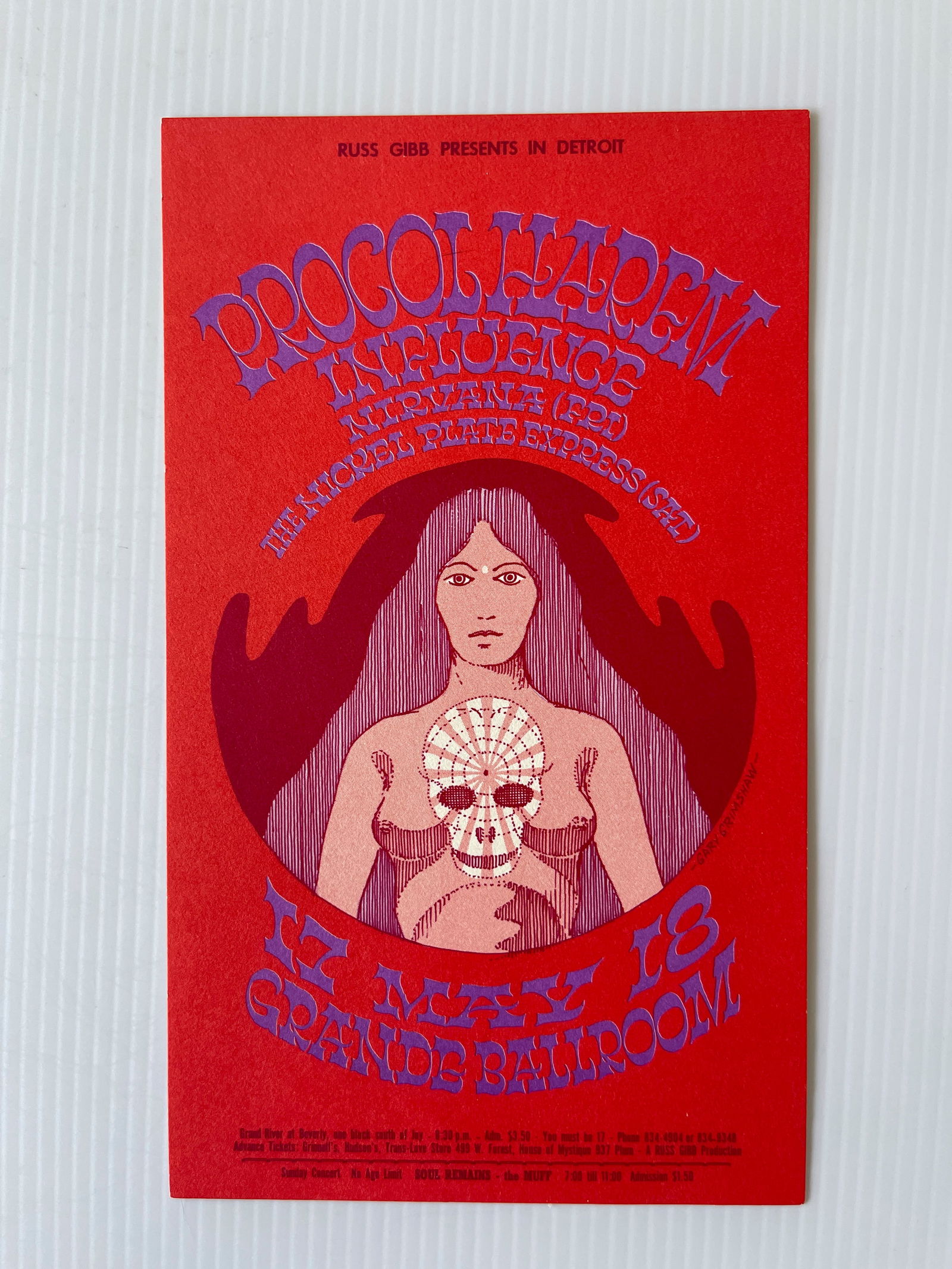 PROCOL HARUM GRANDE BALLROOM POSTCARD: PROCOL HARUM GRANDE BALLROOM POSTCARD