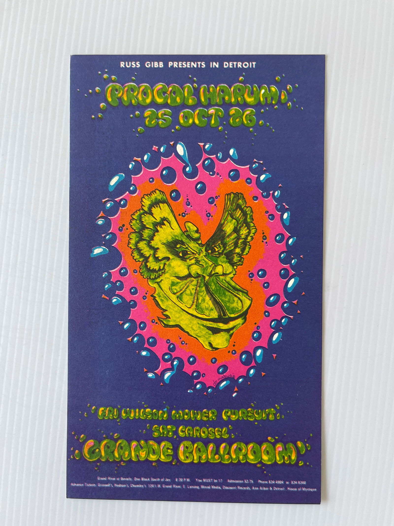 PROCOL HARUM GRANDE BALLROOM POSTCARD: PROCOL HARUM GRANDE BALLROOM POSTCARD