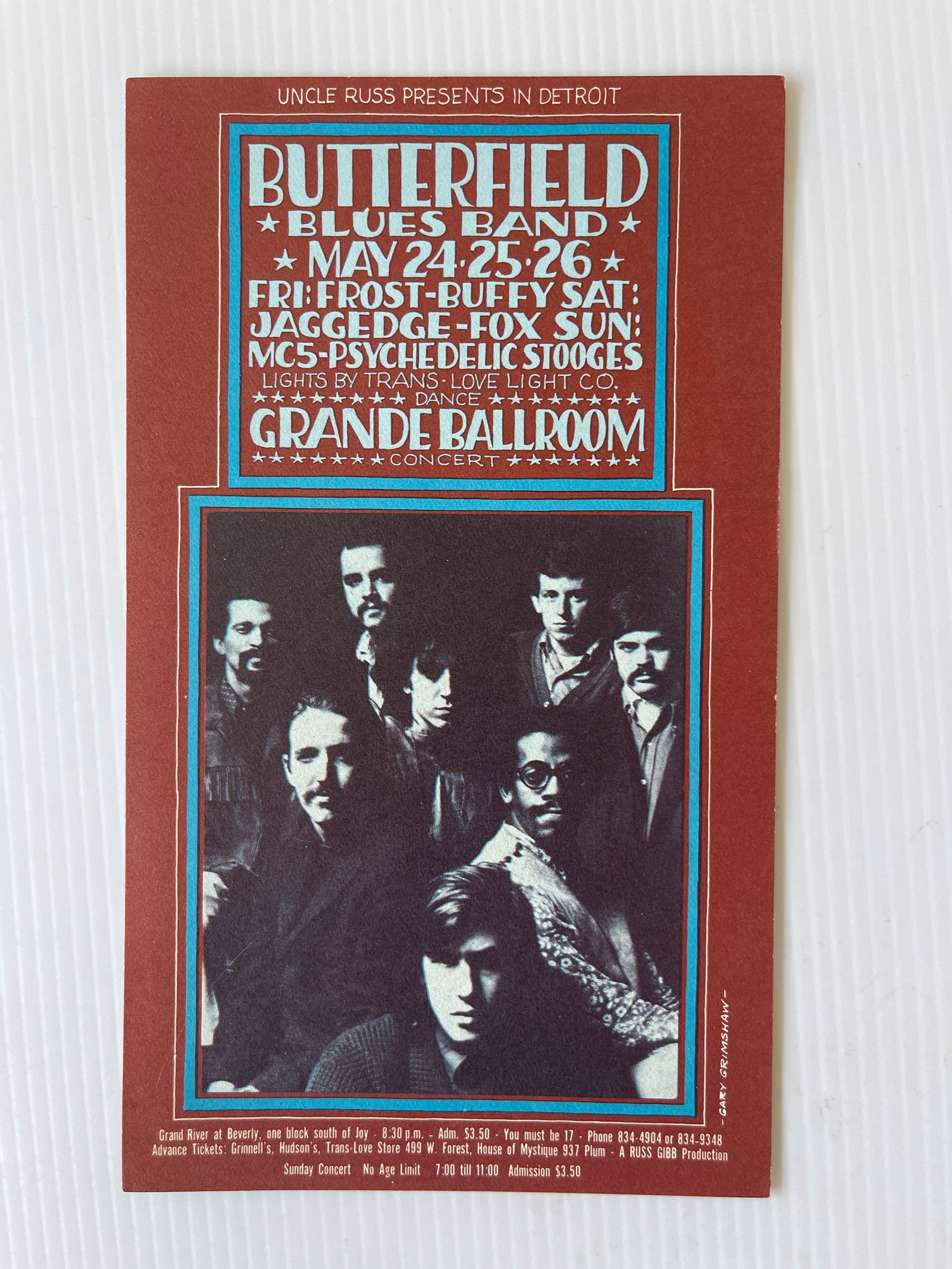 BUTTERFIELD BLUES BAND AT GRANDE BALLROOM POSTCARD: BUTTERFIELD BLUES BAND AT GRANDE BALLROOM POSTCARD