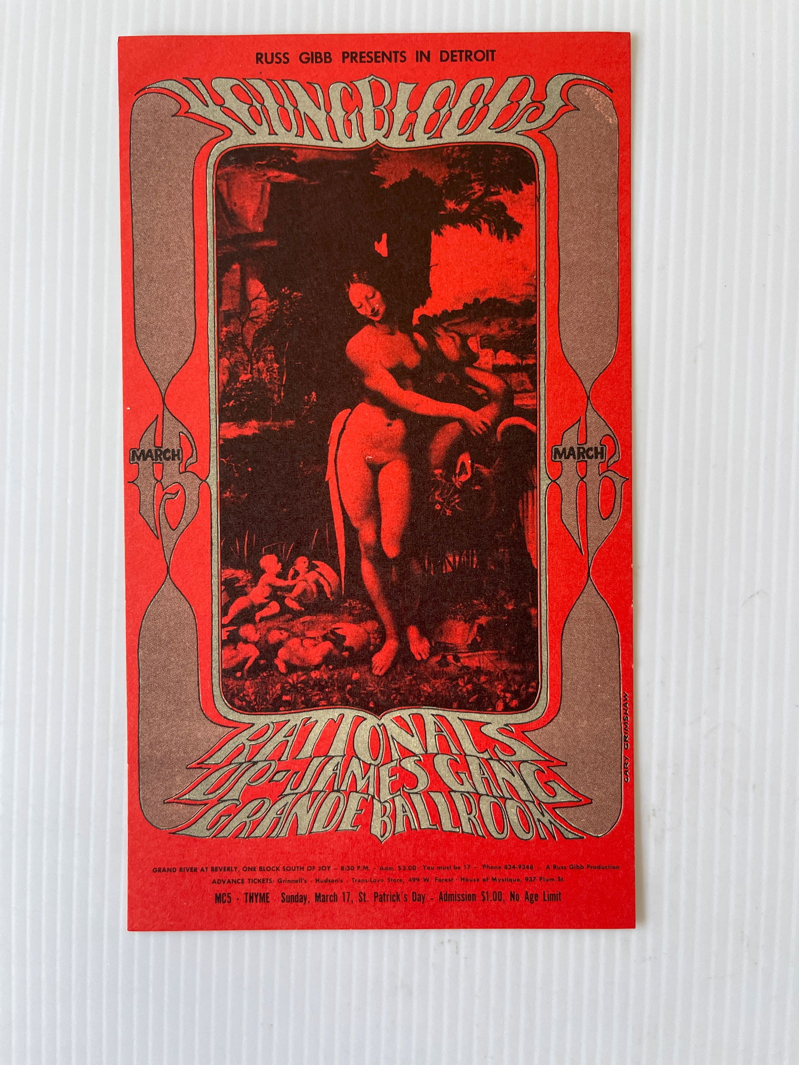 YOUNGBLOODS AND JAMES GANG GRANDE BALLROOM POSTCARD: YOUNGBLOODS AND JAMES GANG GRANDE BALLROOM POSTCARD