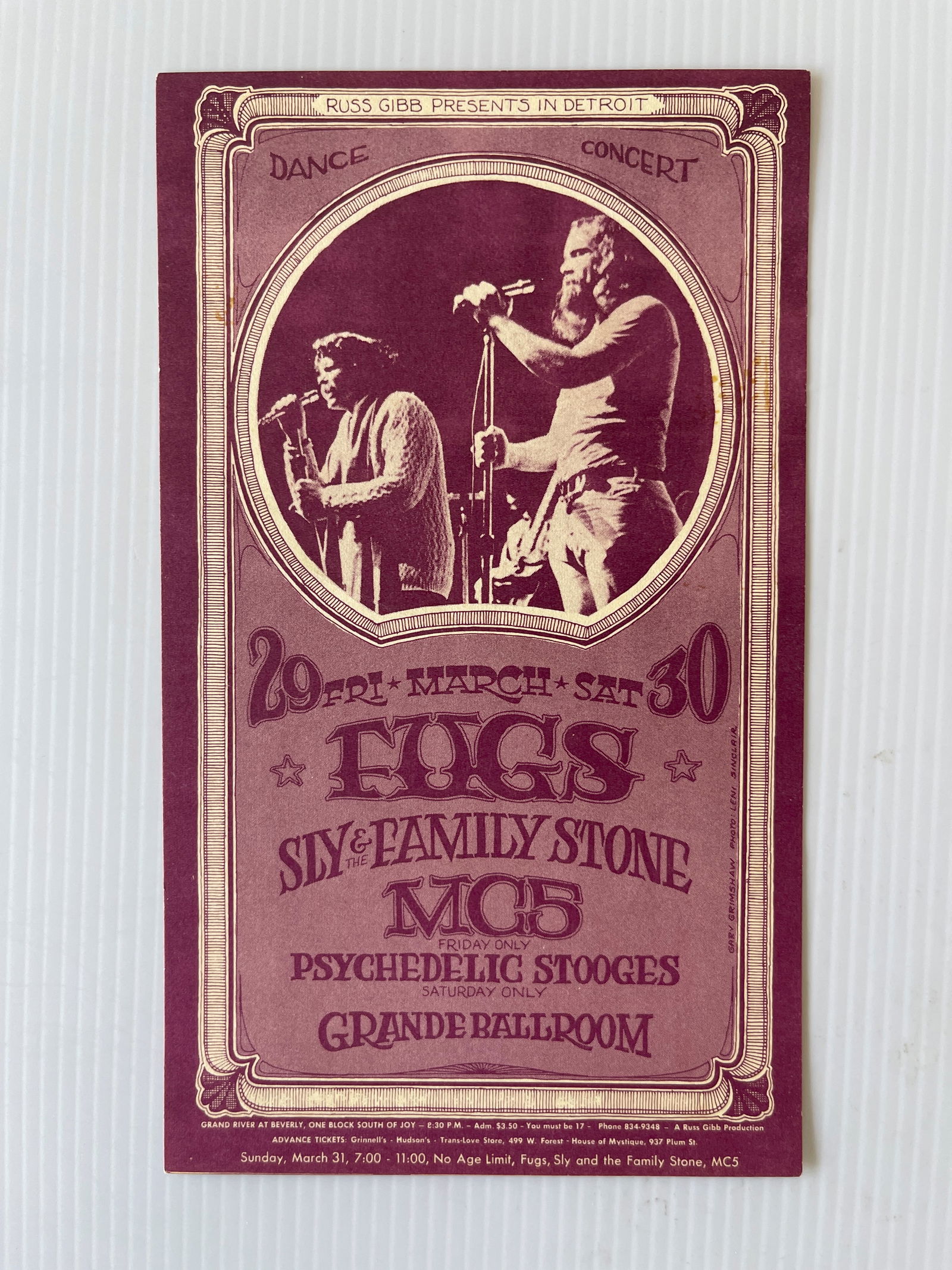 FUGS, SLY, MC5 GRANDE BALLROOM POSTCARD: FUGS, SLY, MC5 GRANDE BALLROOM POSTCARD