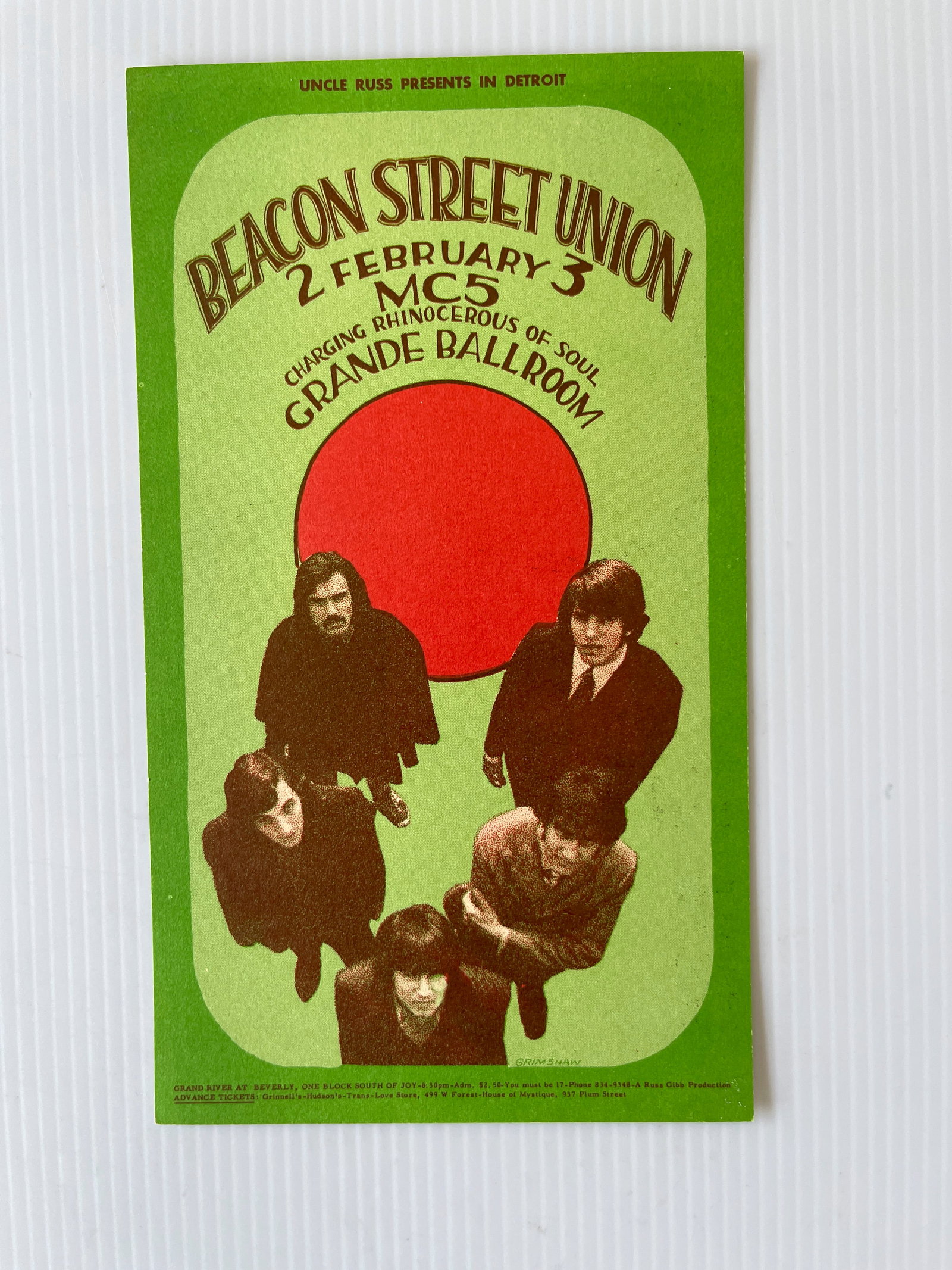 BEACON STREET UNION, MC5 GRANDE BALLROOM POSTCARD: BEACON STREET UNION, MC5 GRANDE BALLROOM POSTCARD
