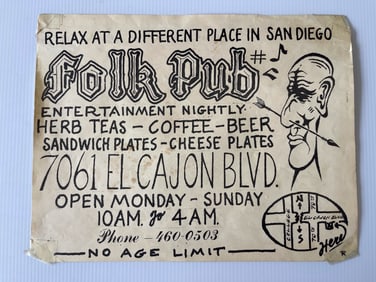 VINTAGE FOLK PUB SAN DIEGO HANDBILL