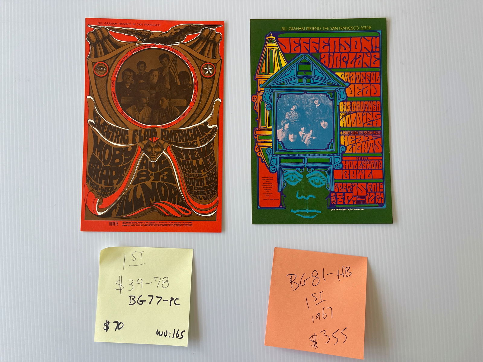 BG77 - BG81 - ELECTRIC FLAG/MOBY GRAPE AND JEFFERSON AIRPLANE / GRATEFUL DEAD POSTCARDS (1 of 2)