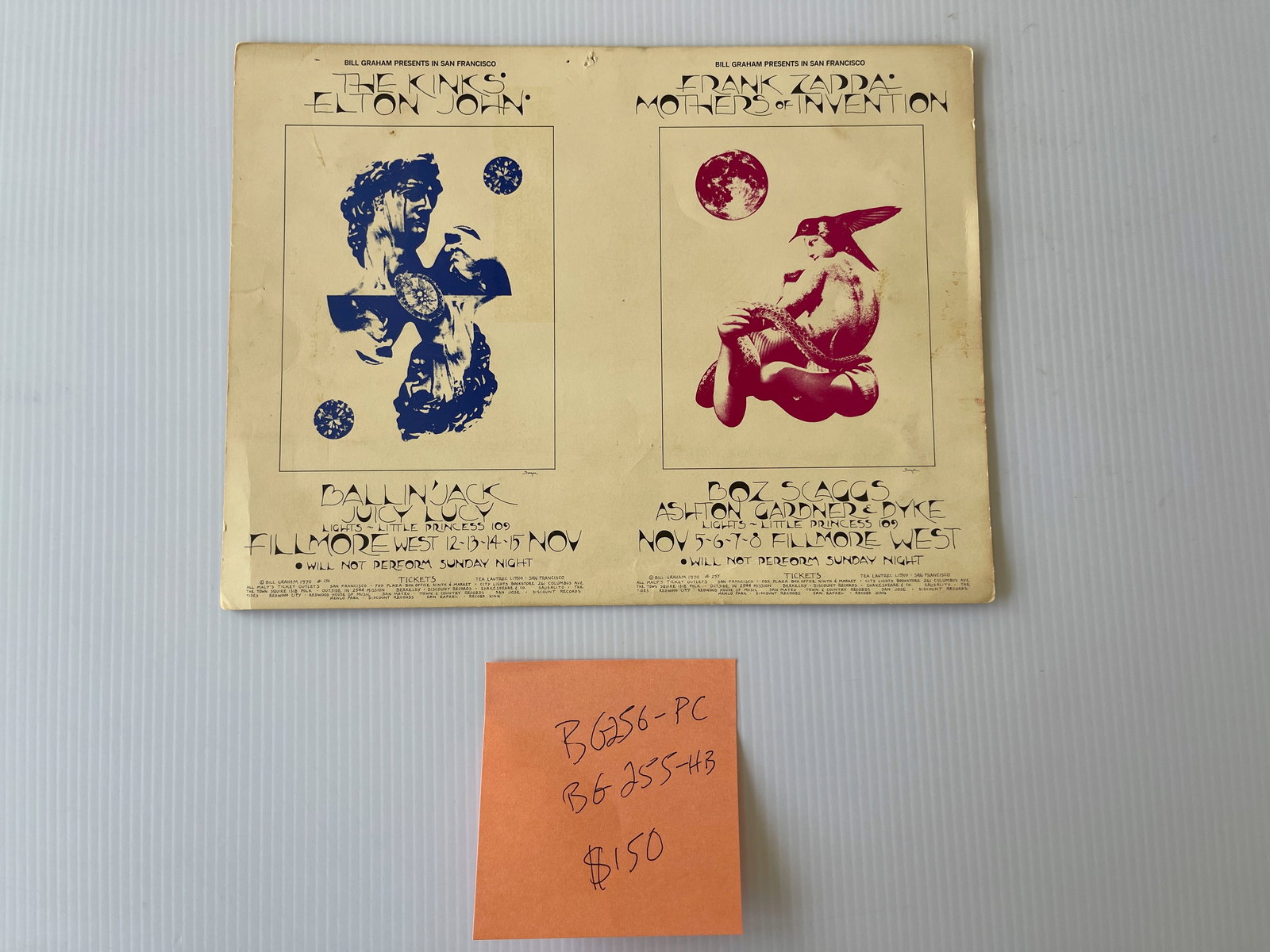 BG255 - BG256 - UNCUT THE KINKS AND FRANK ZAPPA HANDBILL POSTCARD (1 of 2)