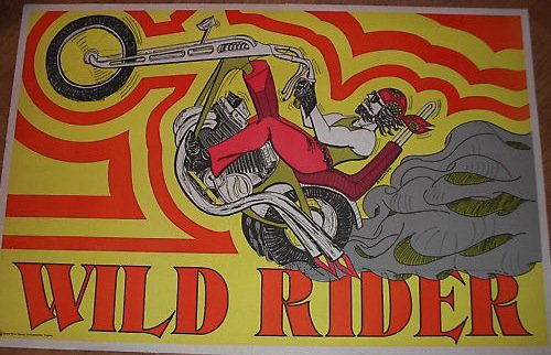 Psychedelic Chopper 1970's Black Light Poster: Vintage Black light poster Psychedelic Chopper 1970's Hippie Harley biker bike A very nice vintage poster, has been stored flat for many years, paper is thick and shows age, no holes or folds, This