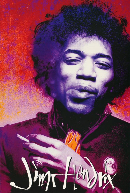 JIMI HENDRIX - CIGARETTE POSTER: JIMI HENDRIX - HOLDING CIGARETTE PRINTED BY : ATHENA POSTERS 1993 APRX : 23" X 35"
