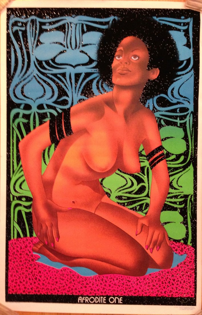 AFRODITE ONE - VINTAGE BLACK LIGHT POSTER: AFRODITE ONE - VINTAGE BLACK LIGHT POSTER 1974 Velvet Screen Enterprises #119 Afrodite 1 (Glitter) Amazing Glitter and Flocked Blacklight Poster AFRODITE afro funk 1974 BLACKLIGHT POSTER velvet
