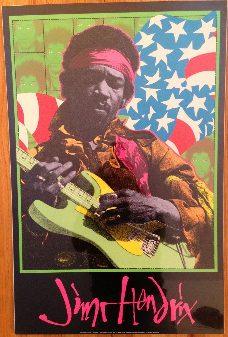 JIMI HENDRIX BLACK LIGHT POSTER - KOZIK: THIS POSTER IS STILL IN ORIGINAL SHRINK-WRAP. POSTER IS NUMBERED 7205 OF 25,000 This print was commissioned by Philip Cushway, of Artrock, designed by Frank Kozik, and printed in 1995 by American Lith