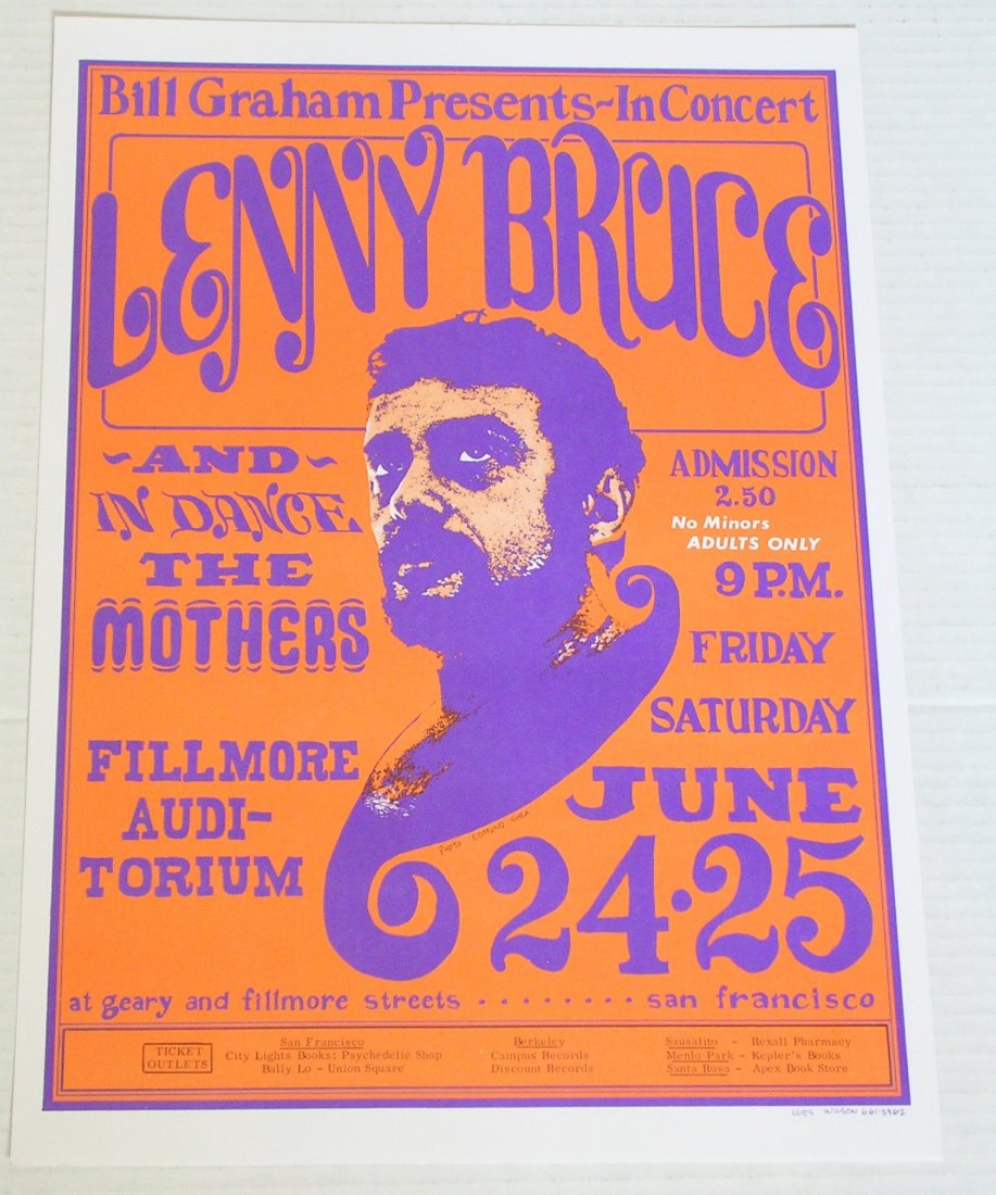BG013 3rd NM condition - Lenny Bruce: BG013 3rd NM condition Lenny Bruce Offered is the original, 3rd printing of the poster created to promote a pair of concerts, presented by Bill Graham at the Fillmore Auditorium in San Francisco, on
