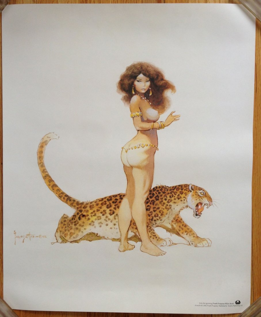 FRANK FRAZETTA POSTER - GIRL WITH SABER TOOTH CAT: FRANK FRAZETTA POSTER - GIRL WITH SABER TOOTH CAT - LEOPARD 1993 Woman & Leopard: From Pillow Book (1993) Print (Tundra) by Frank Frazetta in Mint condition. (46 x 56cm) LAST ONE ! ! !