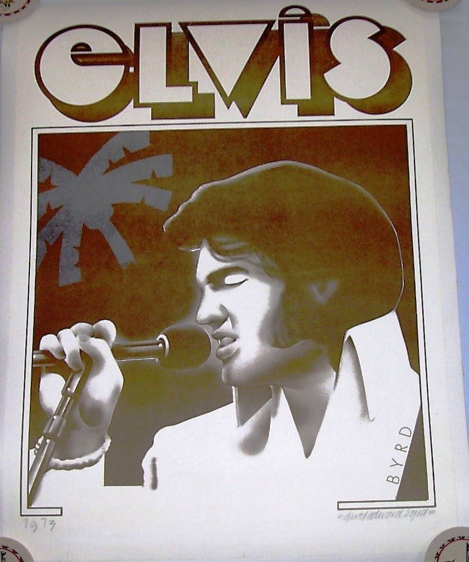ELVIS - by David Byrd - Signed: ELVIS - by David Byrd - Signed Signed David Edward Byrd "Elvis" Poster 23"x34" 1973 Presley Hawaii Tour Signed David Edward Byrd "Elvis" Poster 23"x34" 1973 Presley Hawaii Tour Condition: NM+ N