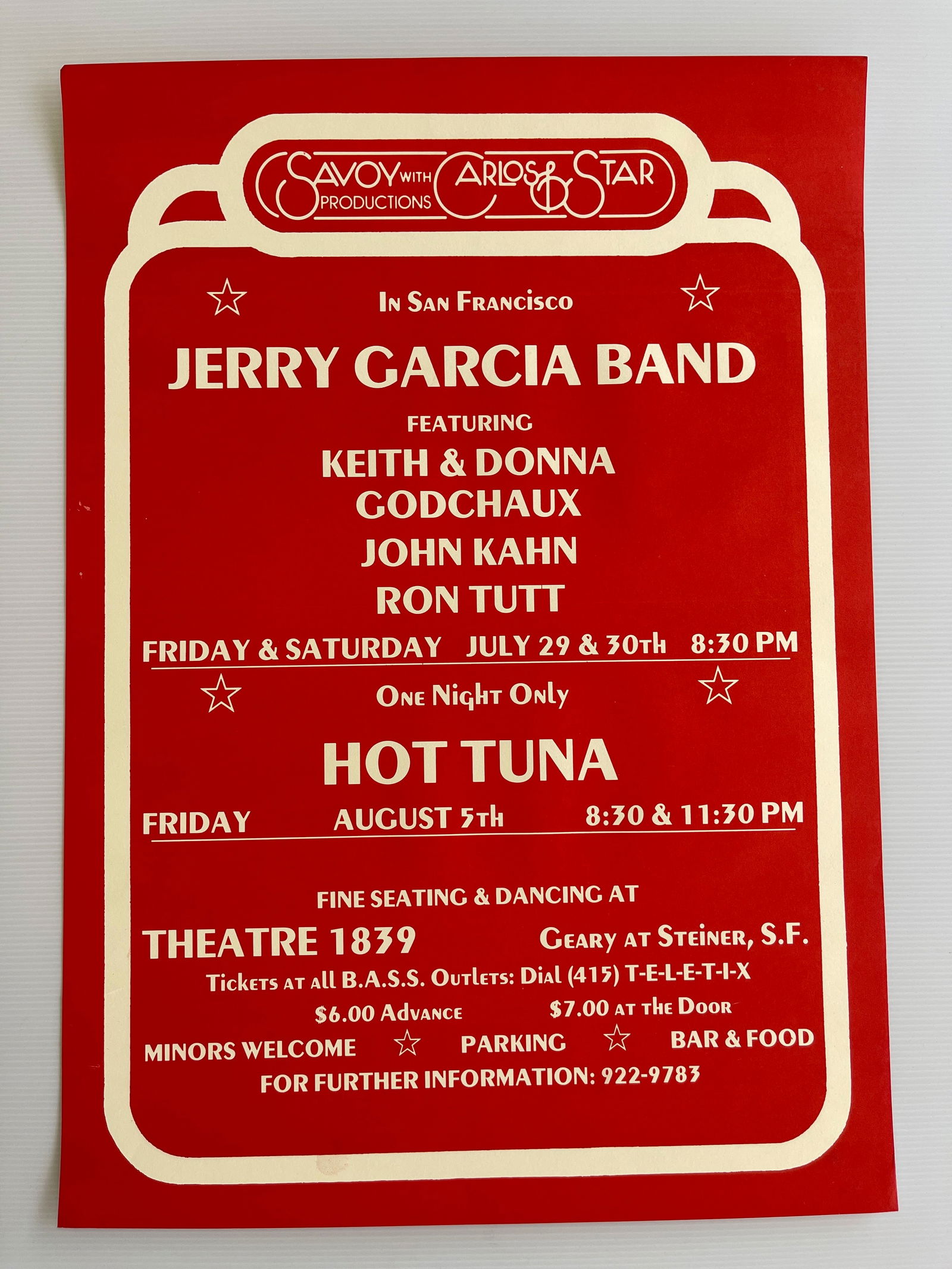 JERRY GARCIA 1977 AT THEATER 1839 IN SF (1 of 1)