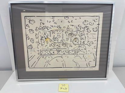 PETER MAX RARE STUDY - LADY ON COUCH YELLOW: PETER MAX RARE STUDY - LADY ON COUCH YELLOW. A "study" print is a method of an artist's original artwork, often created as a precursor to a larger or more finished piece. It's a method of exploring an