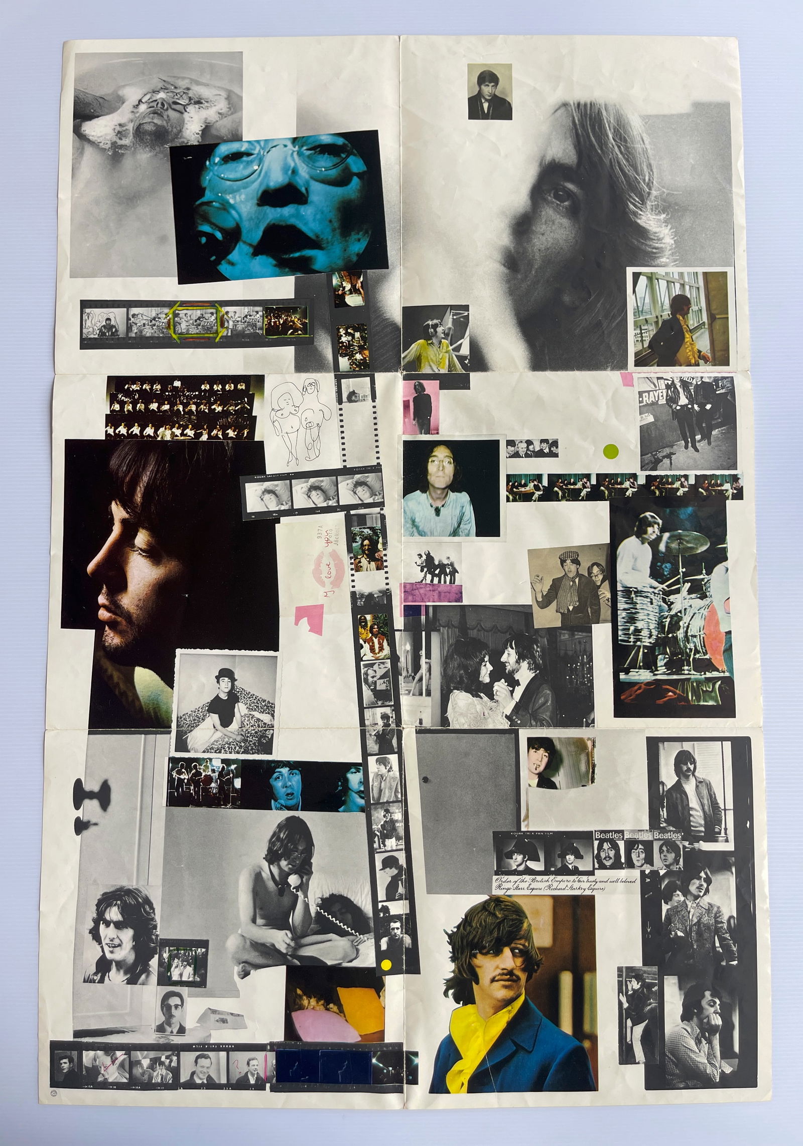 BEATLES POSTER WITH RECALLED NAKED IMAGE OF LENNON: BEATLES POSTER WITH RECALLED NAKED IMAGE OF LENNON. FOLDED AS DISTRIBUTED. RECORD COMPANY MADE A 2ND POSTER REMOVING NAKED JOHN LENNON.