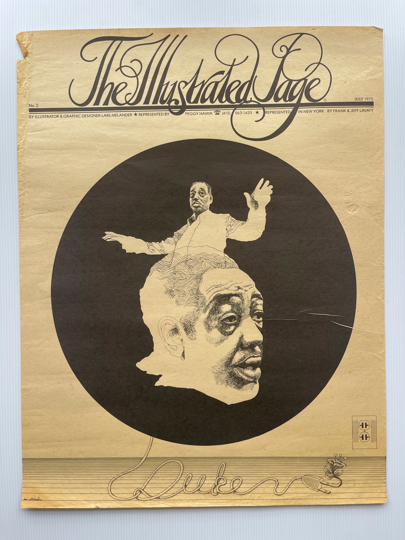 THE ILLUSTRATED SAGE 1975 DUKE ELLINGTON: THE ILLUSTRATED SAGE 1975 DUKE ELLINGTON ABOUT 14 X 17. THIN PAPER - CREASE.