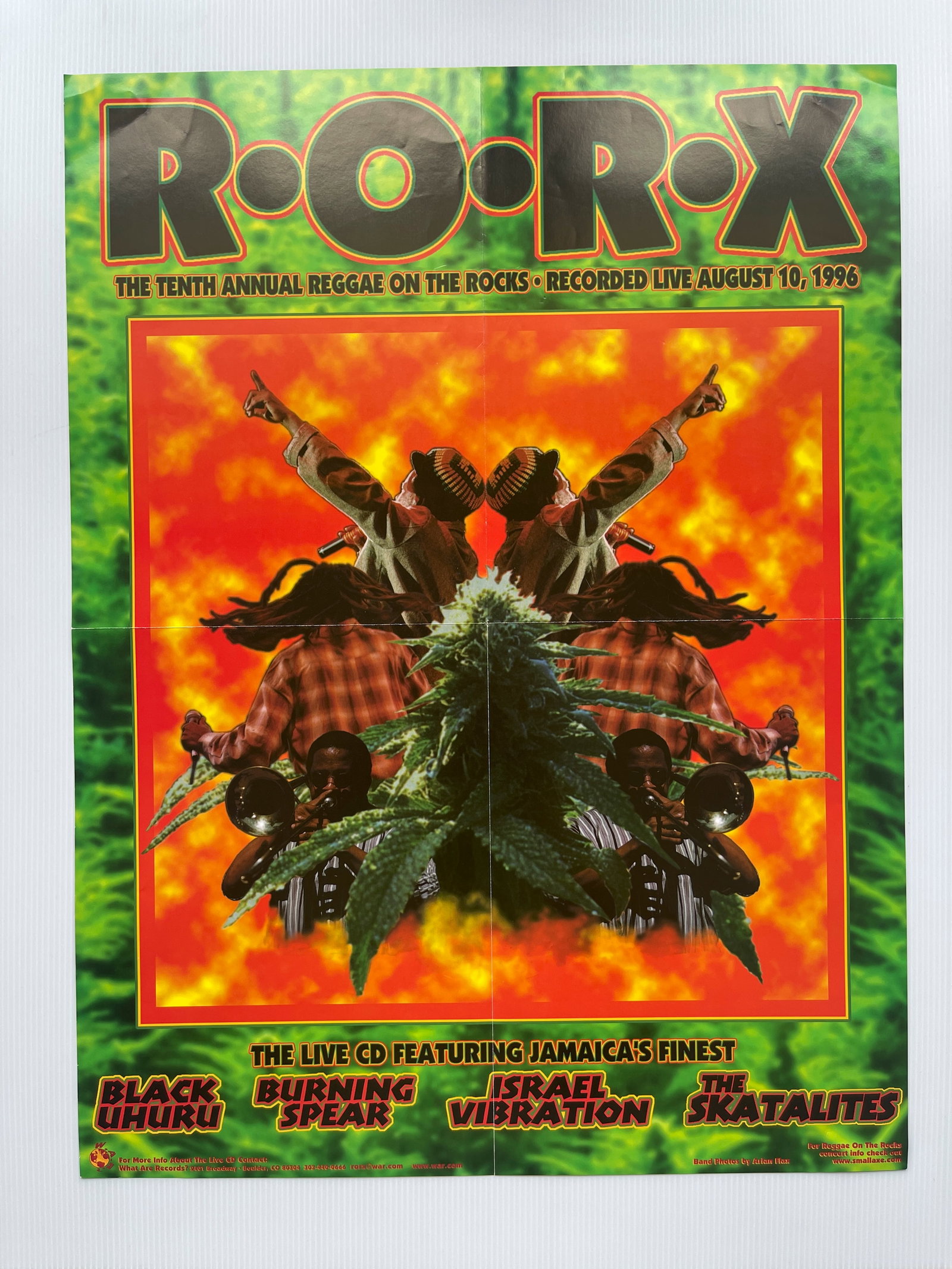 10TH ANNUAL REGGAE ON THE ROCKS 1996: 10TH ANNUAL REGGAE ON THE ROCKS 1996. DOUBLE SIDED POSTER. FOLDED AS DISTRIBUTED. BURNING SPEAR. BLACK UHURU