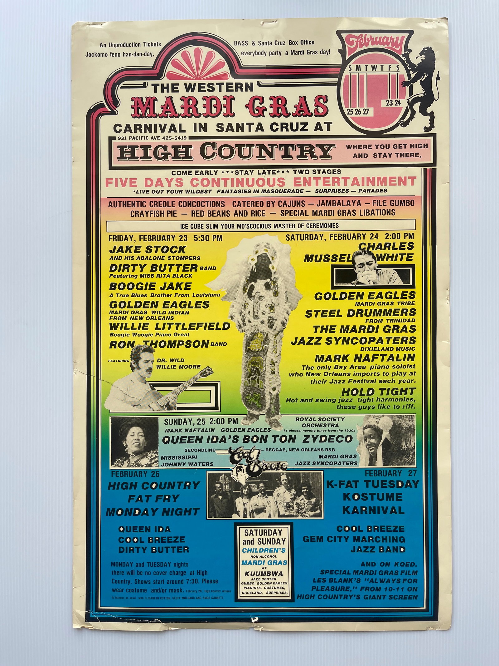THE WESTERN MARDI GRAS CARNIVAL IN SANTA CRUZ - RARE: THE WESTERN MARDI GRAS CARNIVAL IN SANTA CRUZ - RARE. WITH CHARLIE MUSSELWHITE, MARK NAFTALIN, QUEEN IDA, EDGEWEAR LEFT EDGE TEAR.