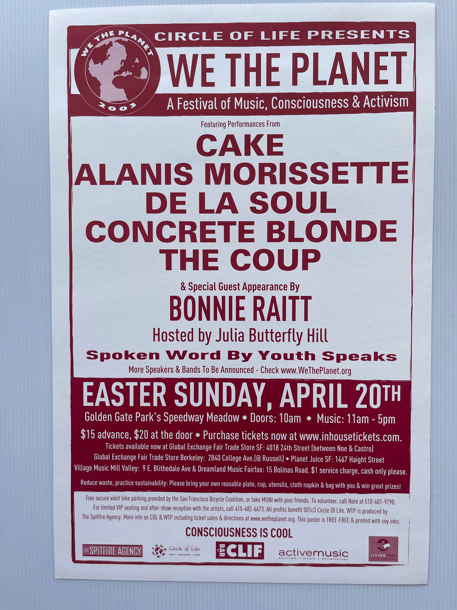 WE THE PLANET - A FESTIVAL OF MUSIC - CAKE AND MORE: WE THE PLANET - A FESTIVAL OF MUSIC - CAKE, ALANIS MORISSETTE, DE LA SOUL, CONCRETE BLONDE, THE COUP, BONNIE RAITT,