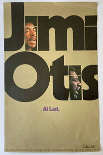 RARE - SIGNED JIM MARSHALL MONTEREY POP FESTIVAL PROMO POSTER: RARE - SIGNED JIM MARSHALL MONTEREY POP FESTIVAL PROMO POSTER. PROMO FOR THE ALBUM FEATURING JIMI HENDRIX AND OTIS REDDING. ABOUT 24 X 36. POSTER HAS SEEN BETTER DAYS BUT NO BETTER WAY TO HONOR JIM AN