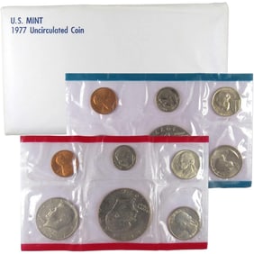 1977 UNITED STATES MINT UNCIRCULATED COIN SETS - TOTAL 5 SETS