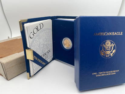 1996 AMERICAN EAGLE ONE-TENTH OUNCE PROOF GOLD BULLION COIN: 1996 AMERICAN EAGLE ONE-TENTH OUNCE PROOF GOLD BULLION COIN. ORIGINAL SHIPPING BOX.