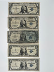 ONE DOLLAR SILVER CERTIFICATES - LOT OF 5
