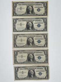 ONE DOLLAR SILVER CERTIFICATES - LOT OF 5