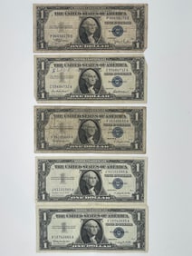 ONE DOLLAR SILVER CERTIFICATES - LOT OF 5