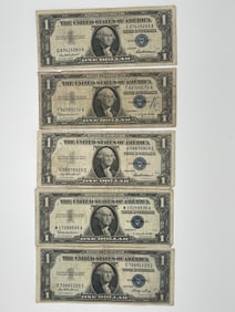 ONE DOLLAR SILVER CERTIFICATES - LOT OF 5