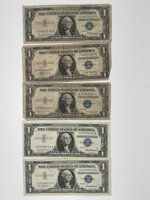 ONE DOLLAR SILVER CERTIFICATES - LOT OF 5