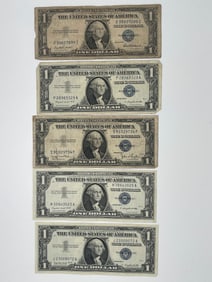 ONE DOLLAR SILVER CERTIFICATES - LOT OF 5