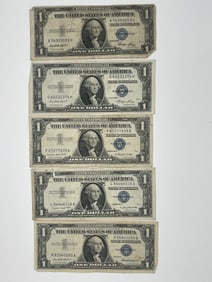 ONE DOLLAR SILVER CERTIFICATES - LOT OF 5