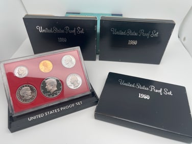 1980 UNITED STATES MINT SILVER PROOF SETS - SET OF 3 - MV: $30