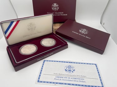 1999 Dolly Madison Proof & Unc. Silver Dollar 2-Coin Set OGP & COA - 2 SETS - 4 COINS