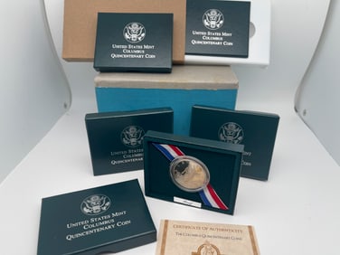 UNITED STATES MINT COLUMBUS QUINCENTENARY 1992 HALF-DOLLAR PROOF - LOT OF 5