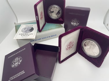 AMERICAN EAGLE 1992 ONE OUNCE PROOF SILVER BULLION COINS - SET OF 2