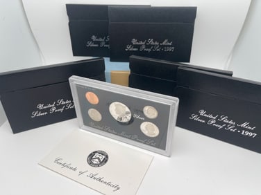 1997-S UNITED STATES MINT SILVER PROOF SET - LOT OF 5 SETS - MV: $150+
