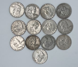 VARIOUS FRANKLIN HALF DOLLAR LOT OF 13 - MV: $170