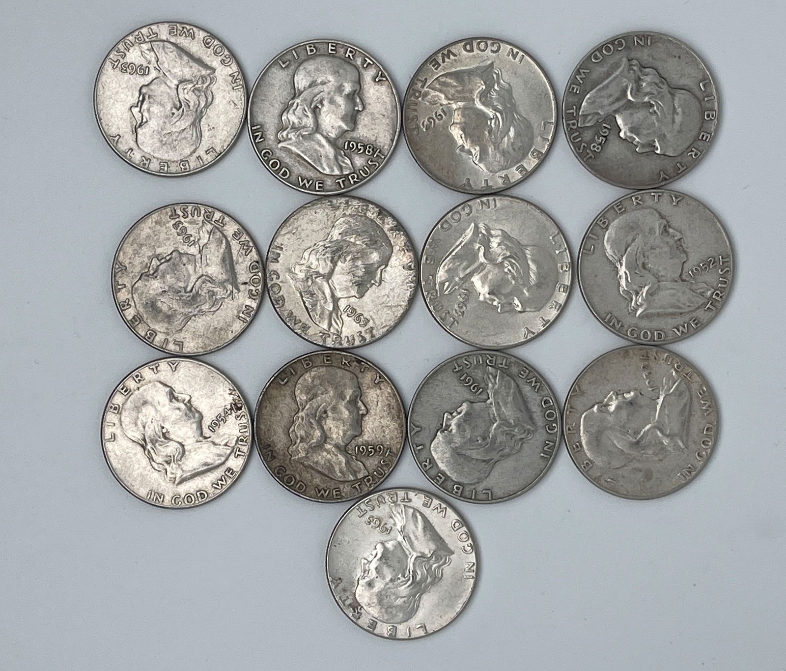 VARIOUS FRANKLIN HALF DOLLAR LOT OF 13 - MV: $170 (1 of 1)