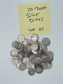 VARIOUS LOT OF 70 COUNT SILVER DIMES - MV: $140