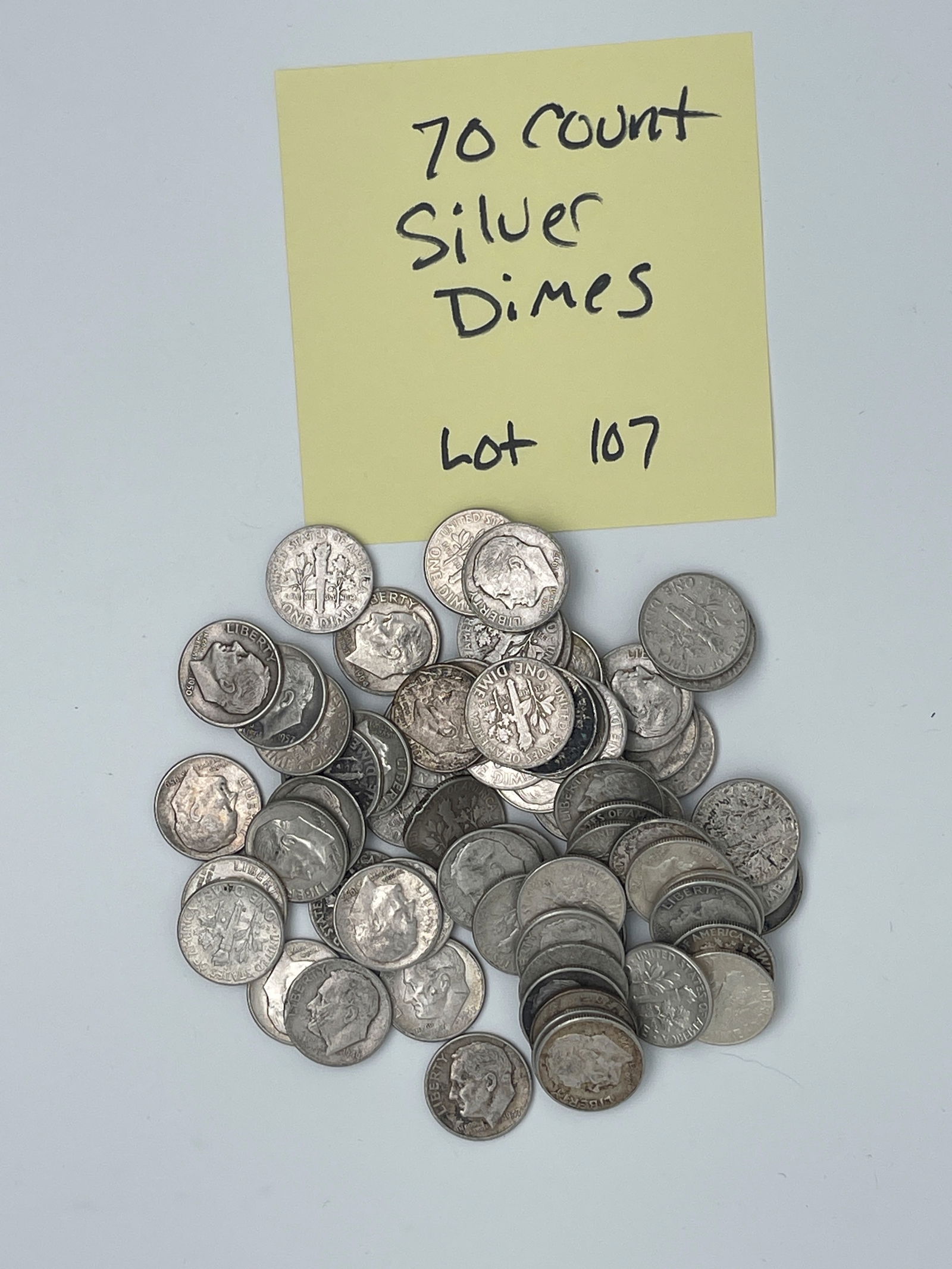 VARIOUS LOT OF 70 COUNT SILVER DIMES - MV: $140 (1 of 1)