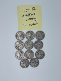 WALKING LIBERY LOT OF 11 COINS - MV: $143