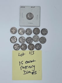 LOT OF 15 MERCURY DIMES - MV: $37.50