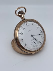 Antique Elgin Gold Pocket Watch Open Face Manual Wind - WORKING