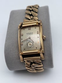 GRUEN CURVEX THIN WATCH WITH SUBDIAL AND GOLD BRADFIELD STRETCH BAND
