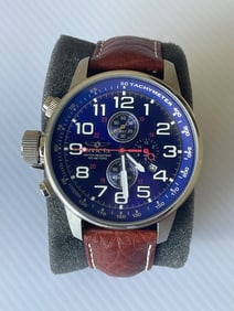 Invicta Men's Watch Force Chronograph Blue Dial Brown Leather Strap Lefty 3328